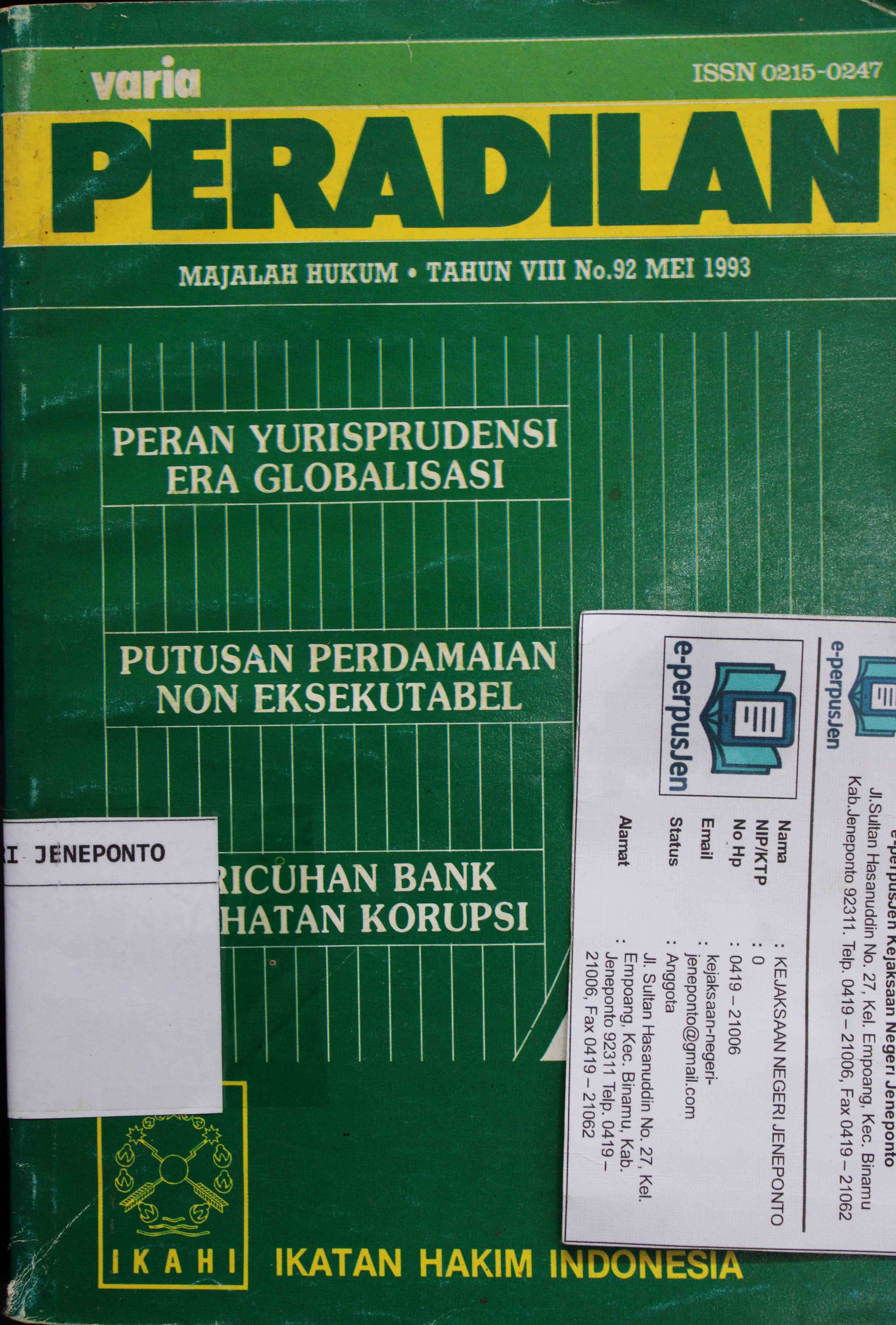 Varia Peradilan Majalah Hukum Tahun VIII No 92 Maret 1993